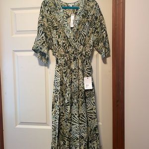Poupette St. Barth Green and Black Leaf Print Dress